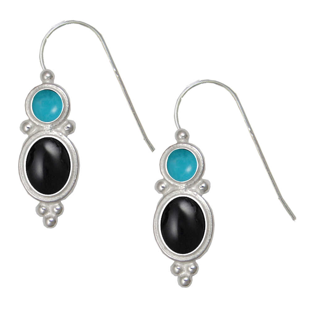 Sterling Silver Drop Dangle Earrings Black Onyx And Turquoise